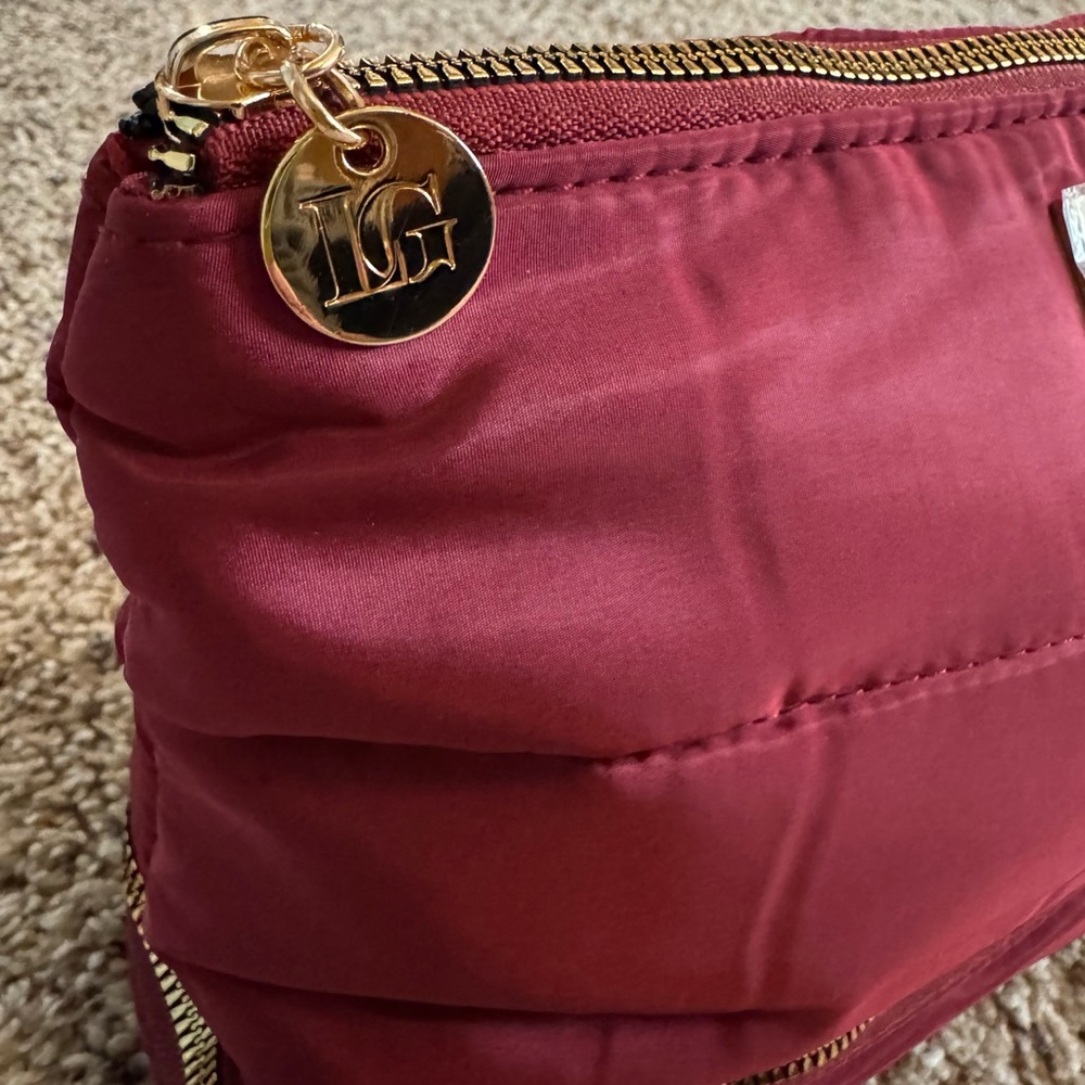 Laura Geller Burgundy Cosmetic Bag with Gold Accents - Picture 3 of 12